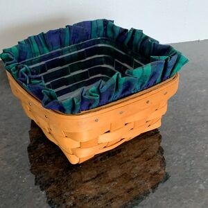 Longaberger Woven Basket with Blue and Green Liner
